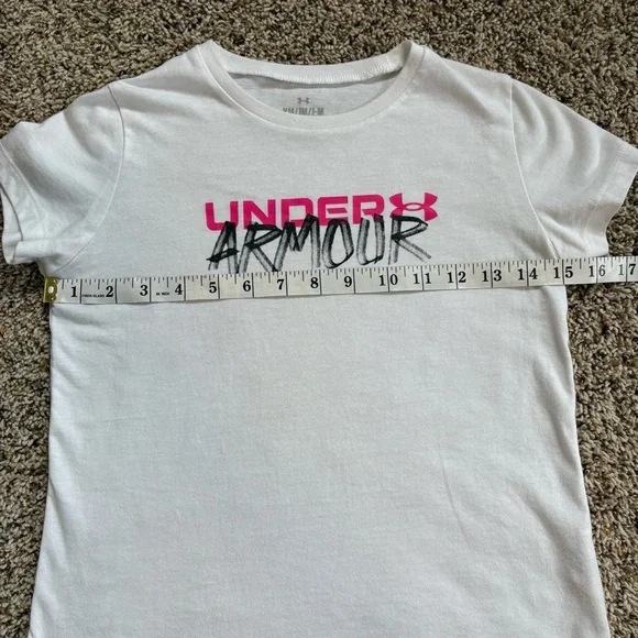 🤍5 for 20$ Under Armour Girls White and Pink Short Sleeve Tee Size Youth Medium - Picture 6 of 8
